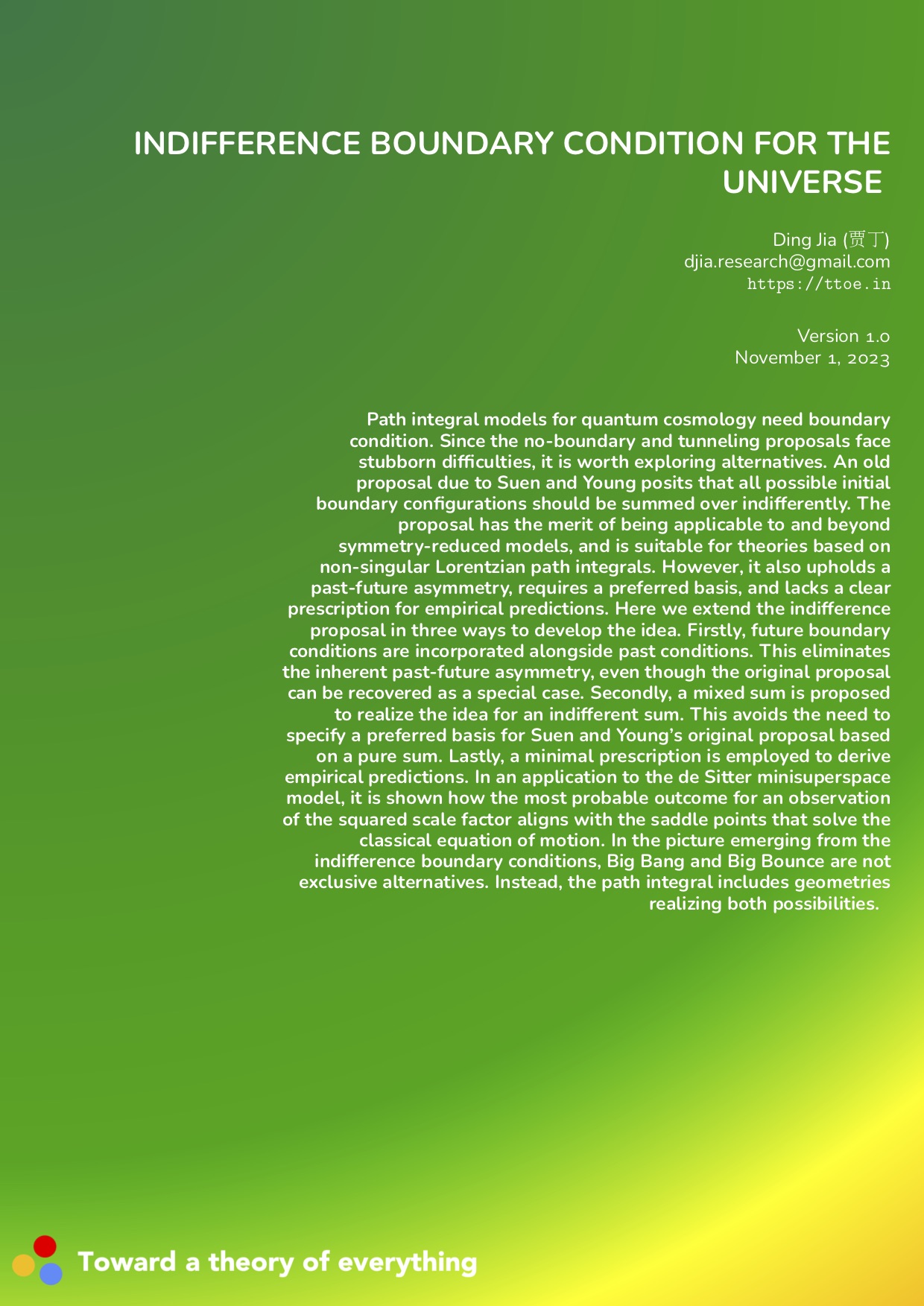 Indifference boundary condition for the universe cover