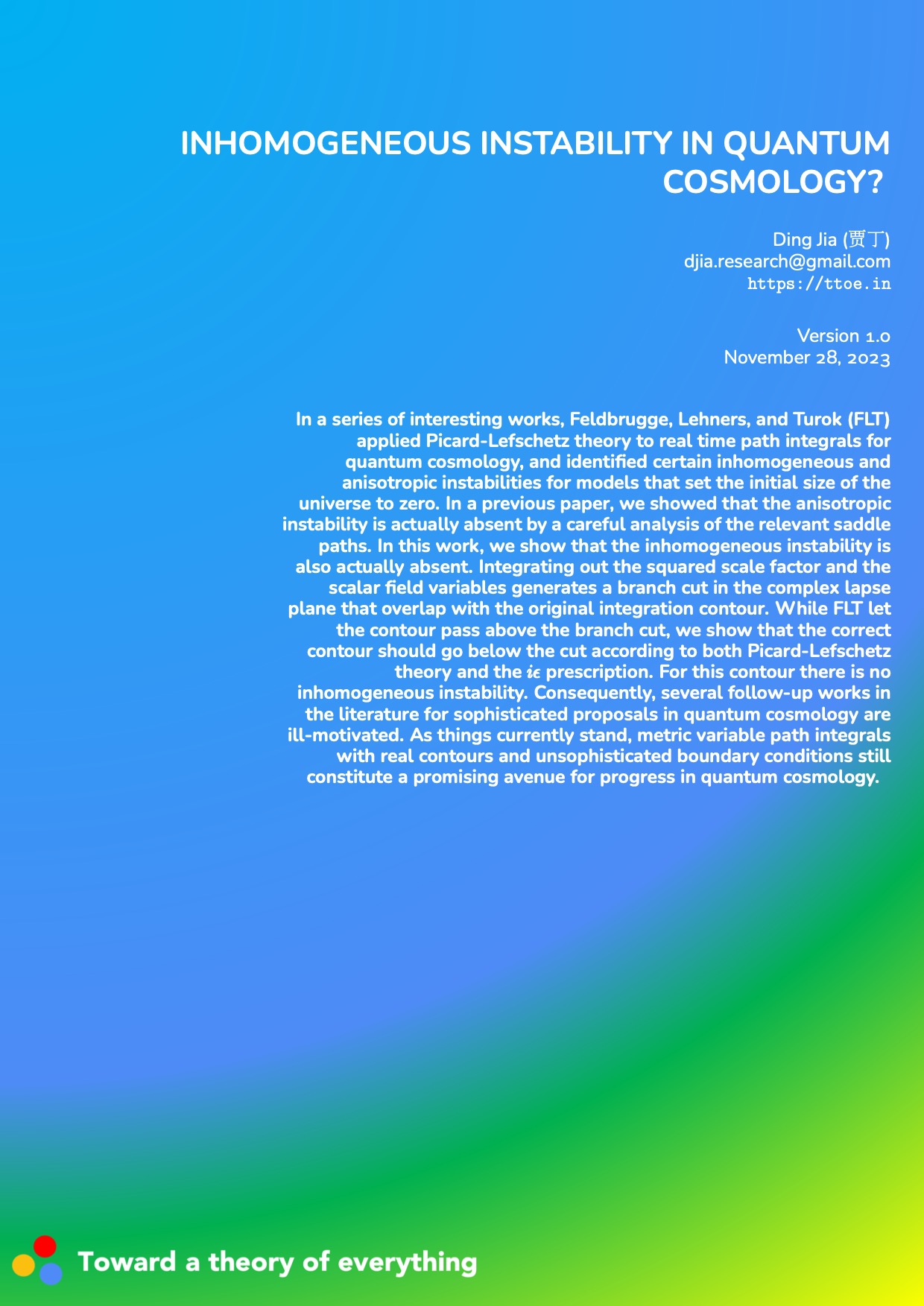 Inhomogeneous instability in quantum cosmology? cover