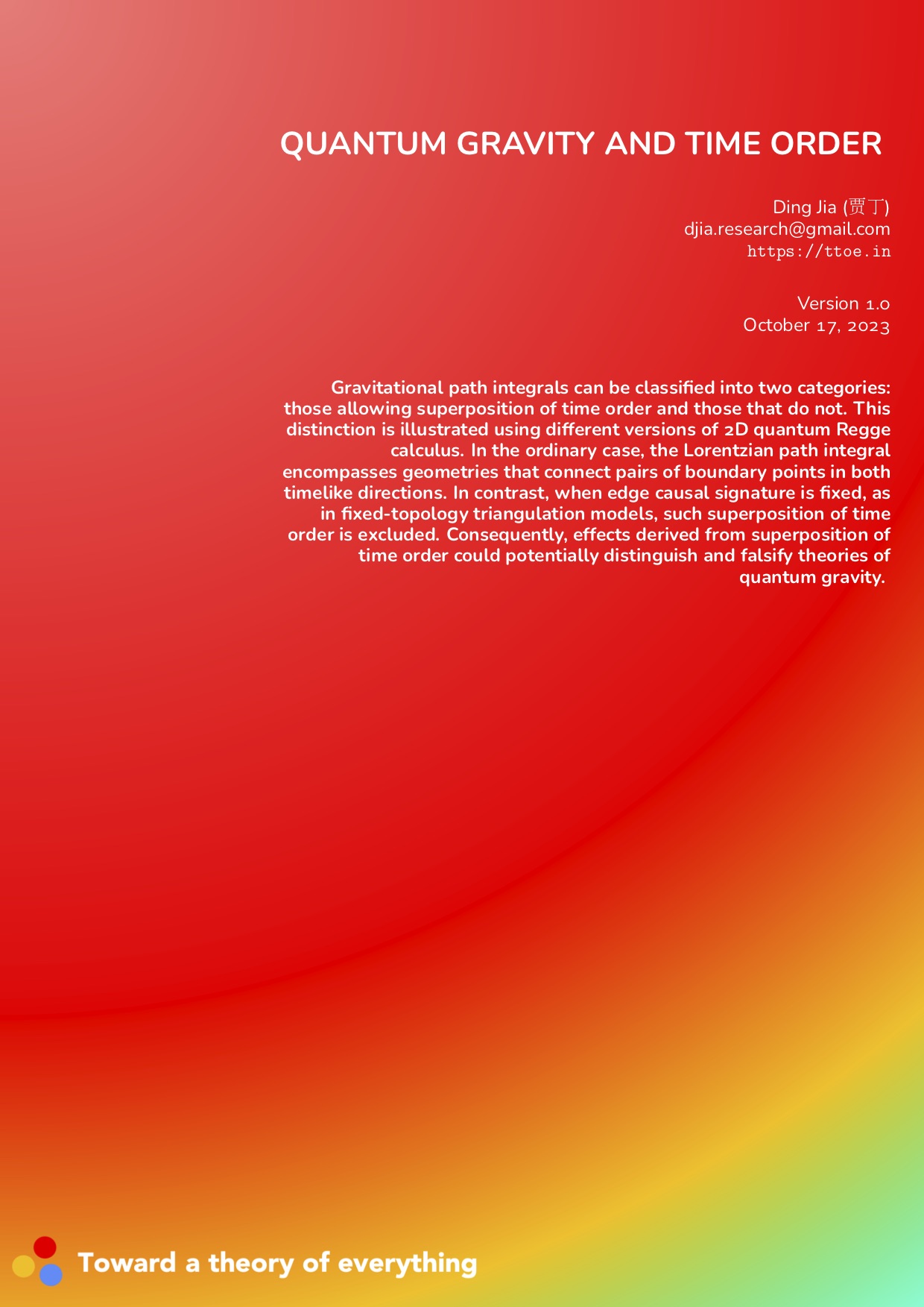 Quantum gravity and time order cover