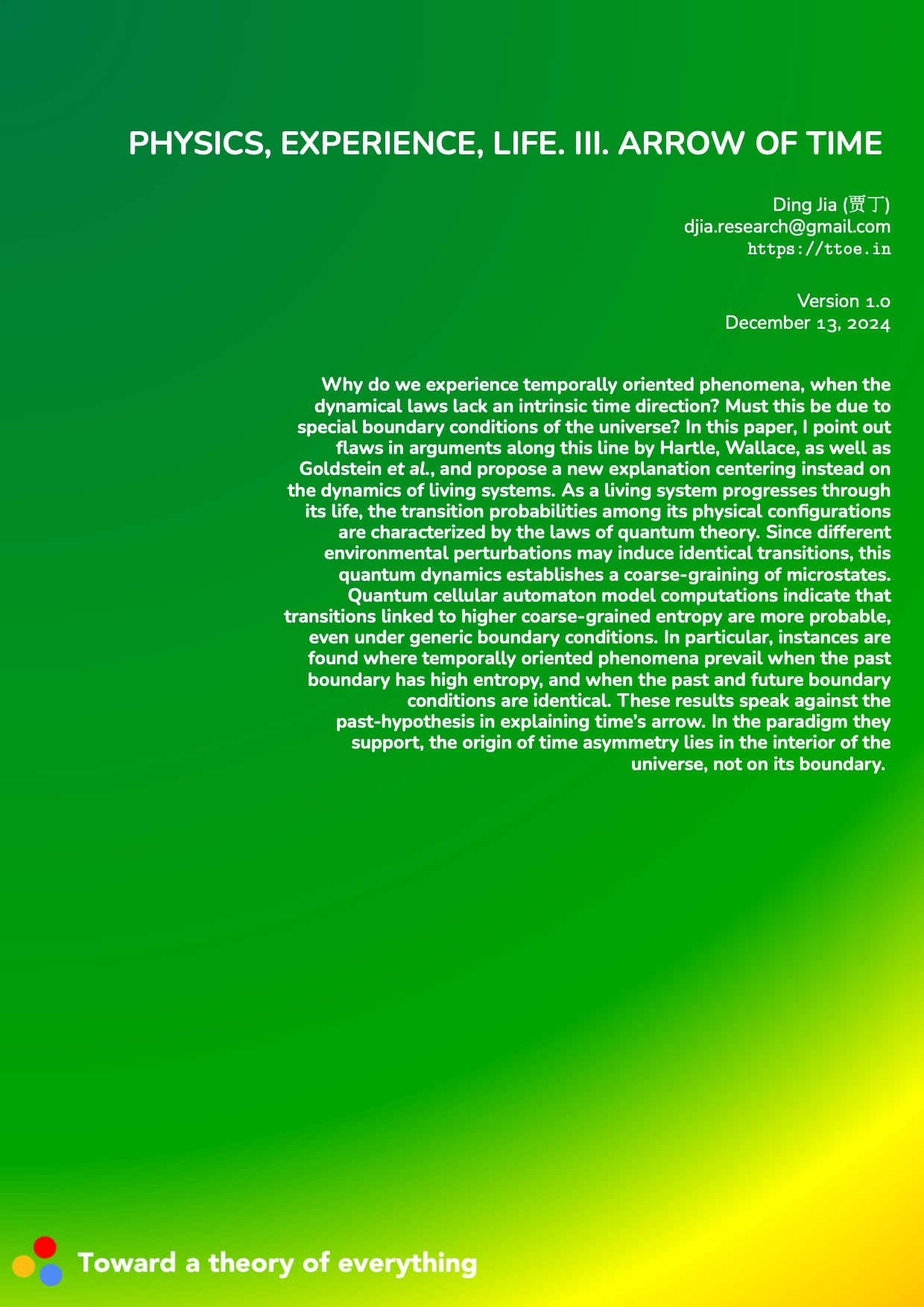 Physics, Experience, Life. III. Arrow of time cover