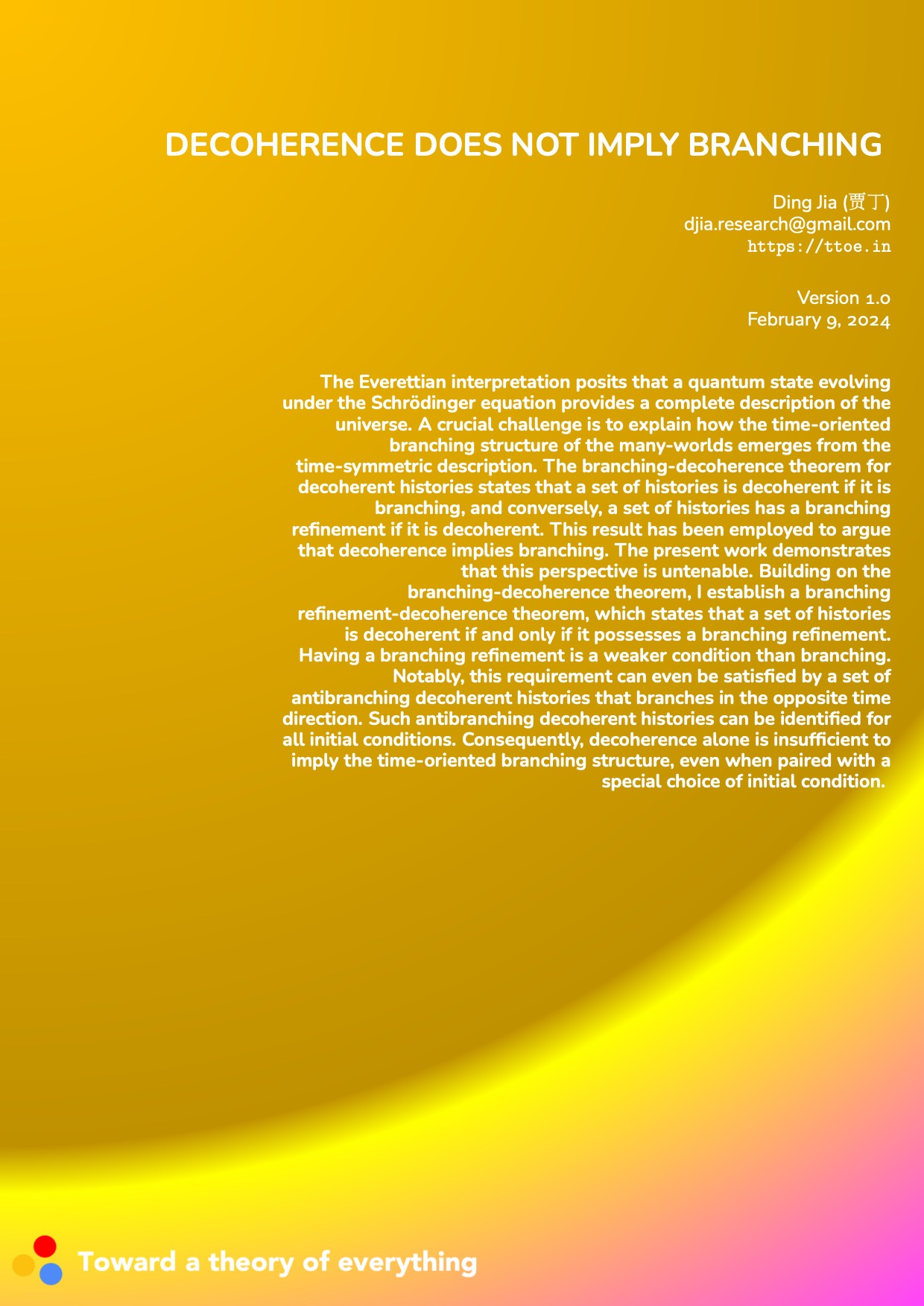Decoherence does not imply branching cover