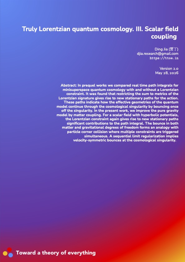 Truly Lorentzian quantum cosmology. III. Scalar field coupling cover