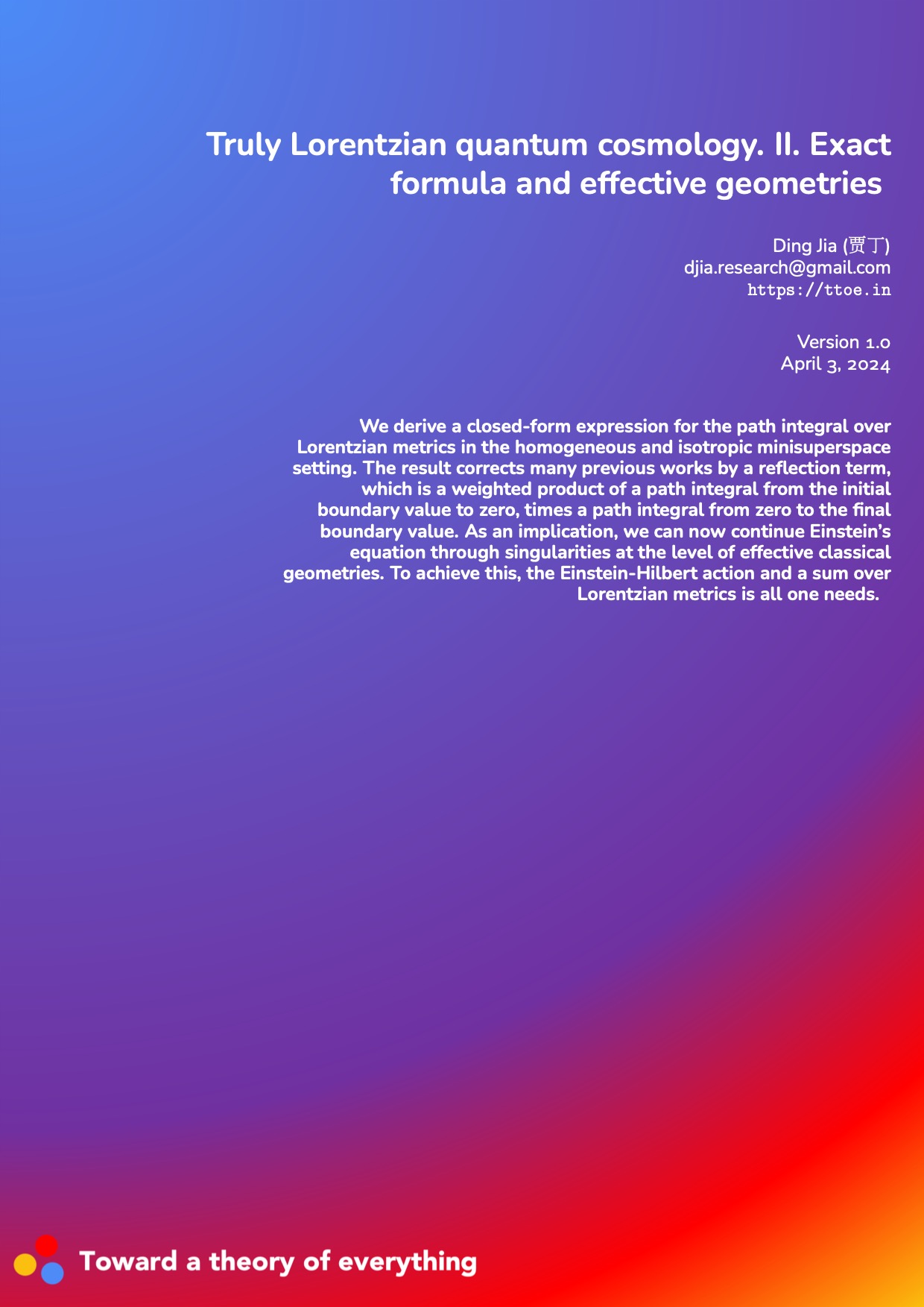 Truly Lorentzian quantum cosmology. II. Exact formula and effective geometries cover