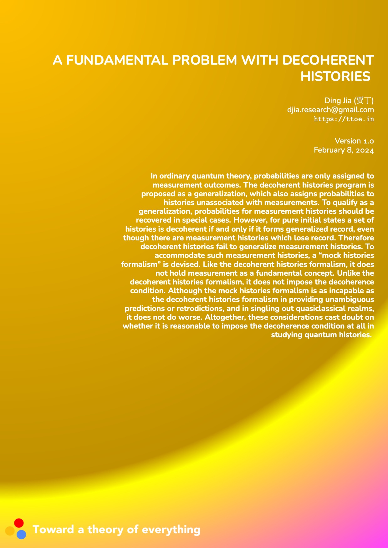 A fundamental problem with decoherent histories cover