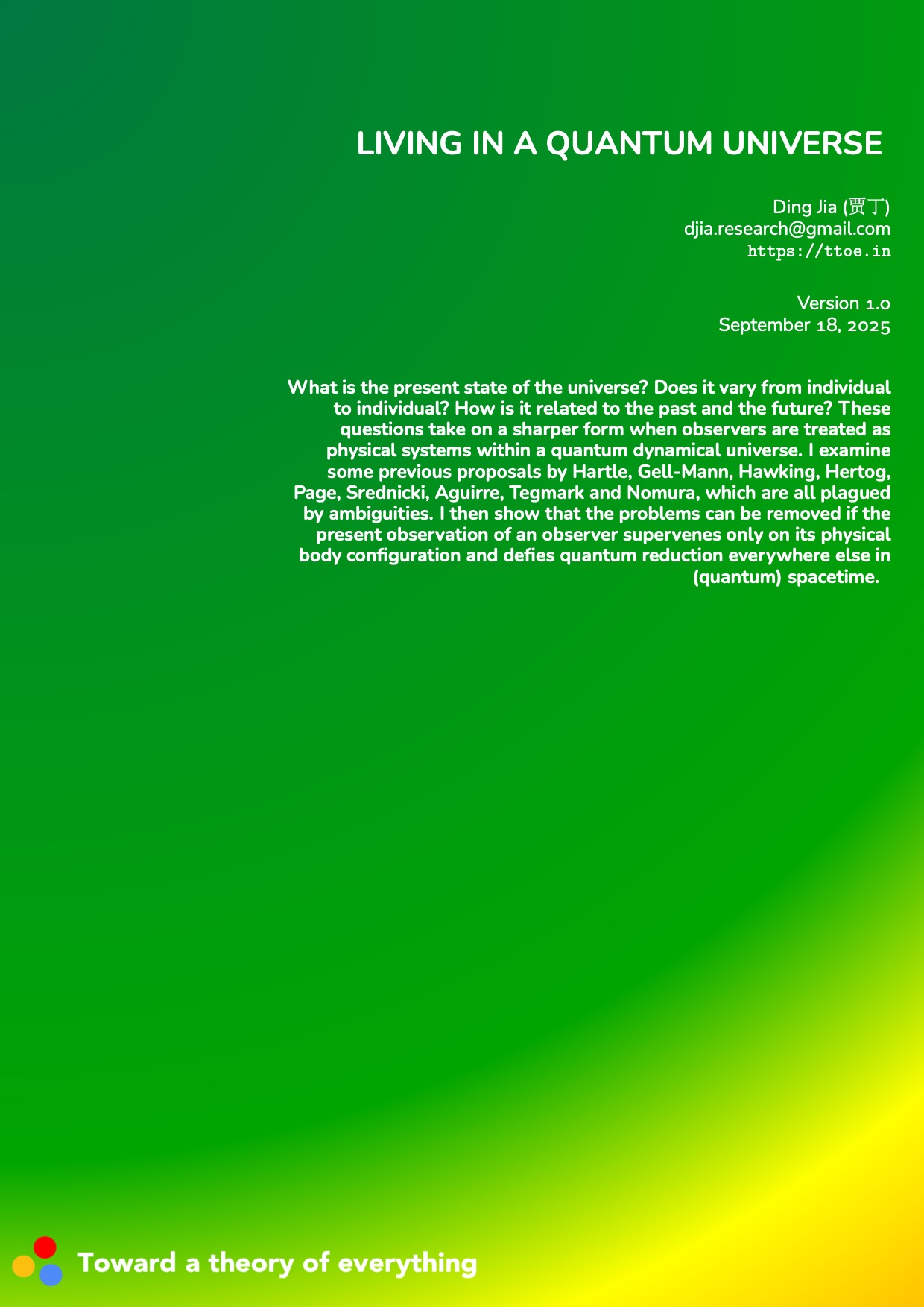 Living in a quantum universe cover
