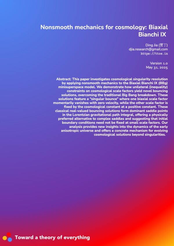 Nonsmooth mechanics for cosmology: Biaxial Bianchi IX